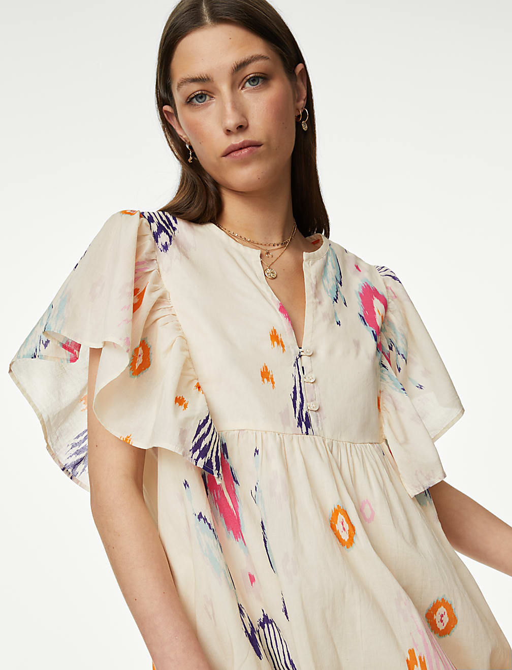 Pure Cotton Printed V-Neck Shift Dress