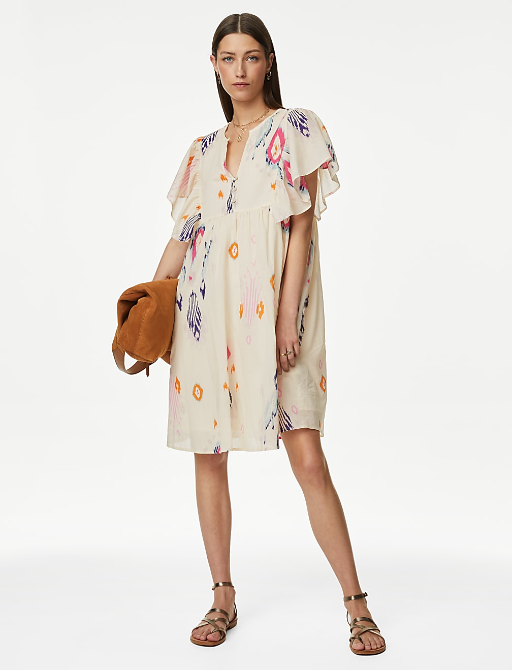 Pure Cotton Printed V-Neck Shift Dress