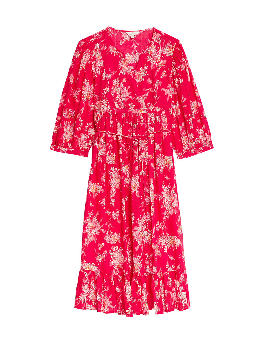 Pure Cotton Printed V-Neck Midi Smock Dress