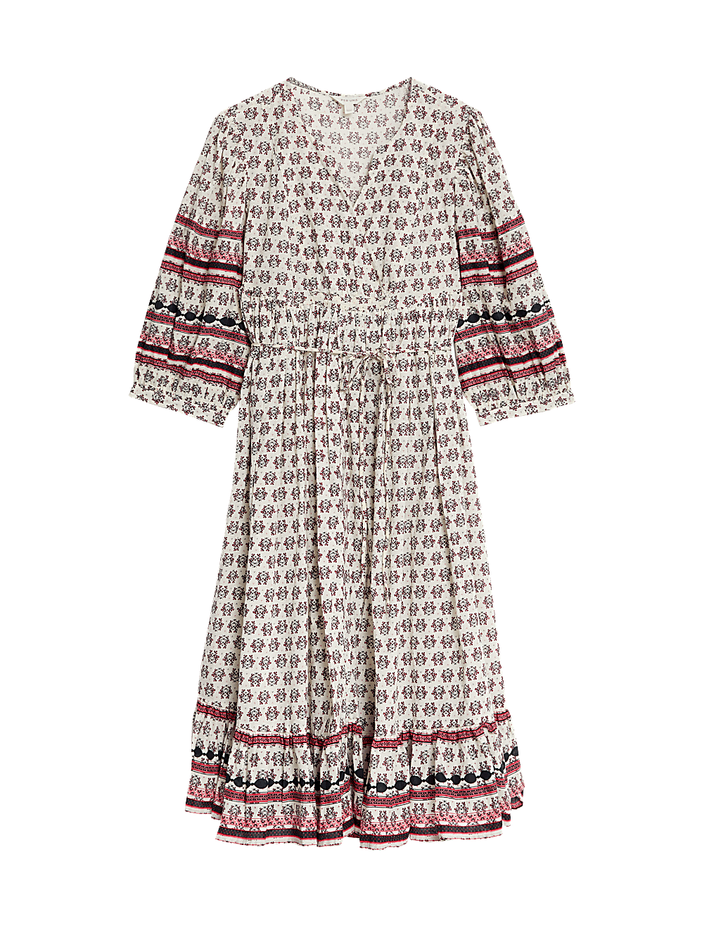 Pure Cotton Printed V-Neck Midi Smock Dress