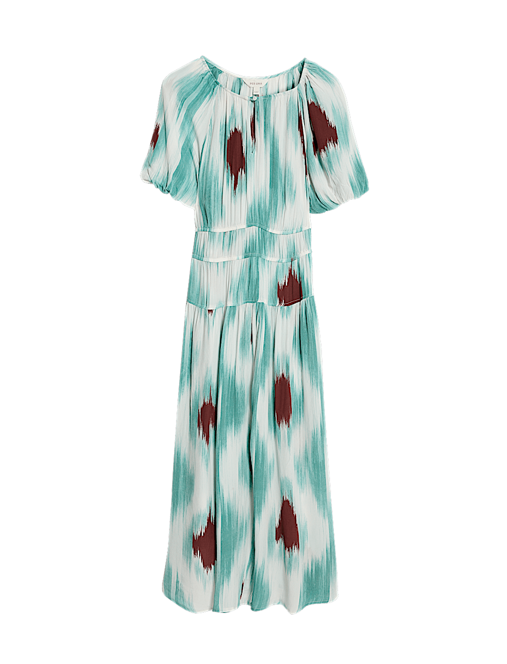 Printed Notch Neck Puff Sleeve Midaxi Waisted Dress