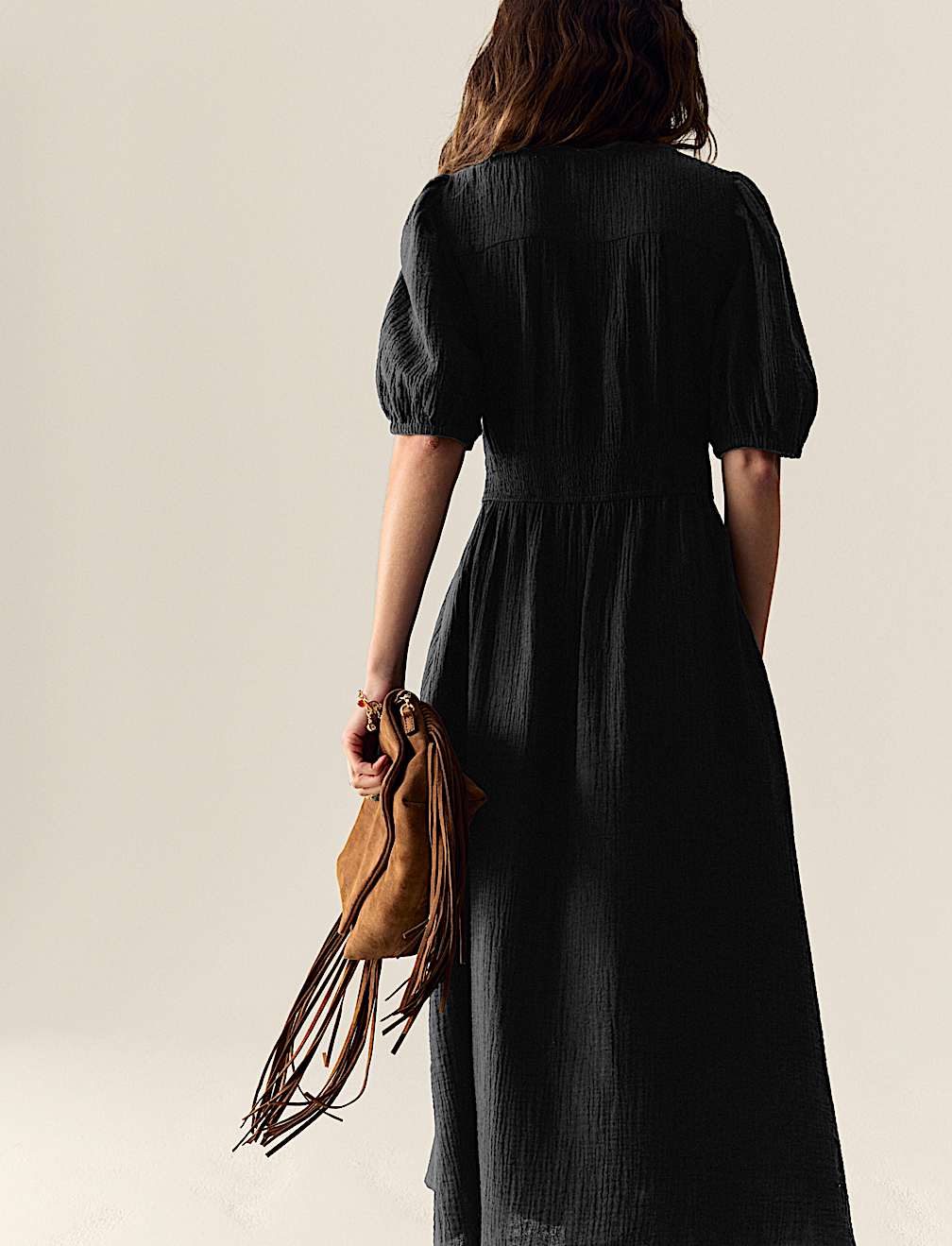 Pure Cotton V-Neck Button Through Midi Waisted Dress