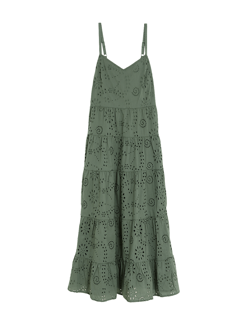 Pure Cotton Broderie V-Neck Midaxi Dress