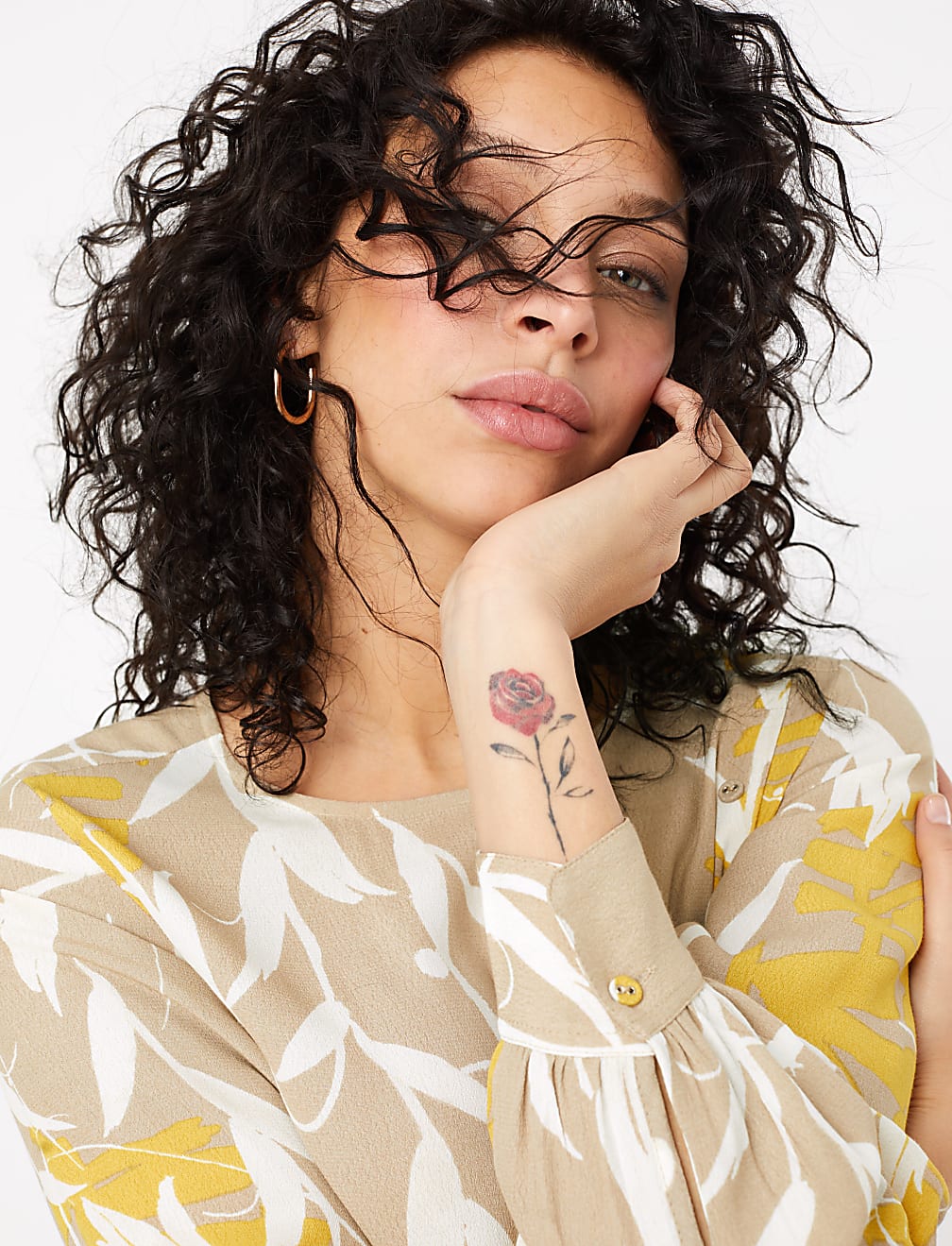 Leaf Print Waisted Midi Dress