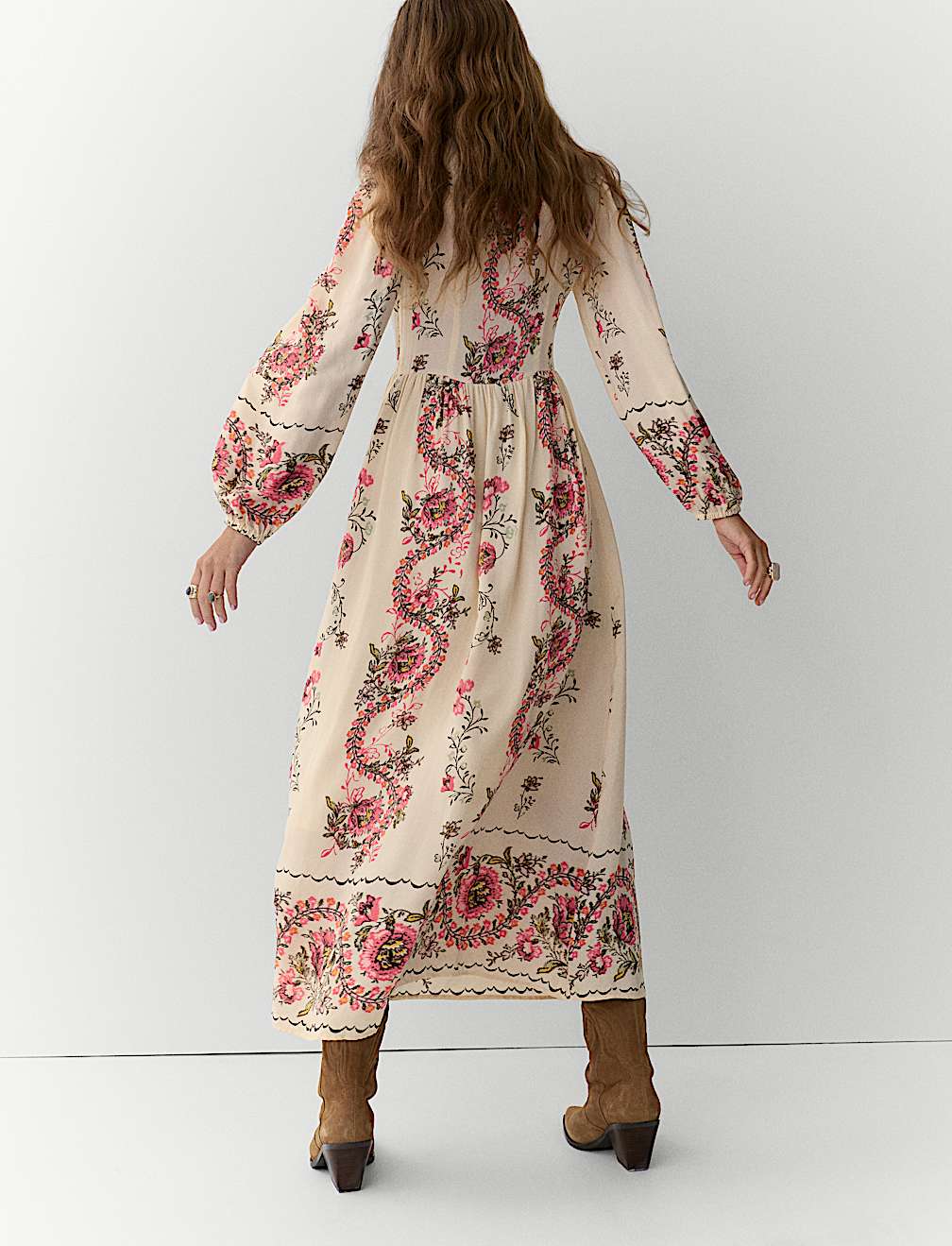 Printed V-Neck Maxi Tea Dress