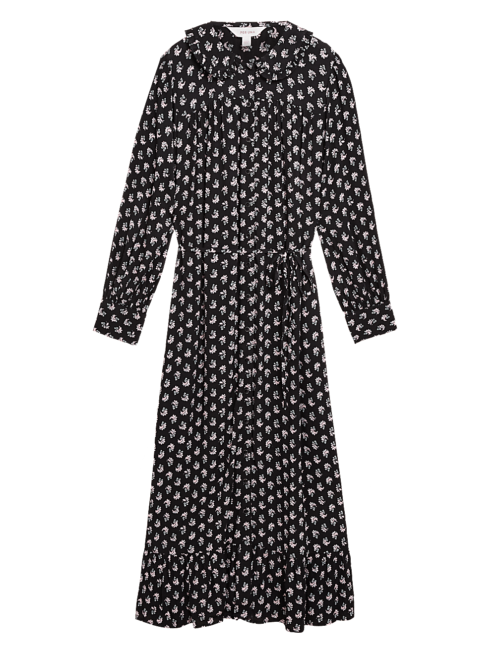Leaf Print Collared Midaxi Shirt Dress