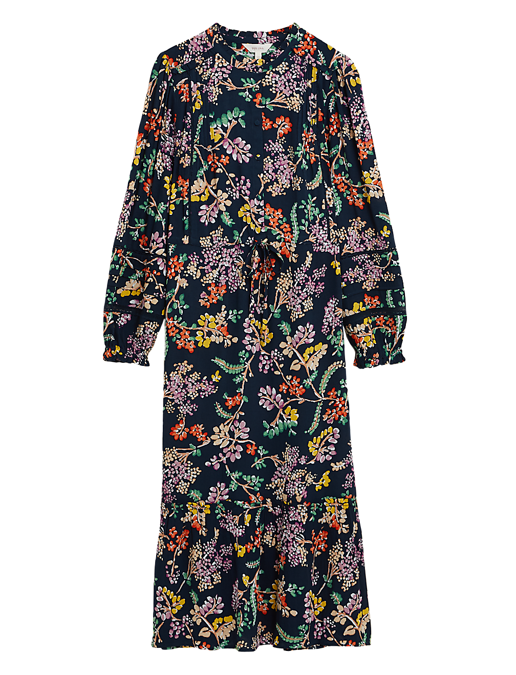 Floral High Neck Pintuck Midaxi Smock Dress