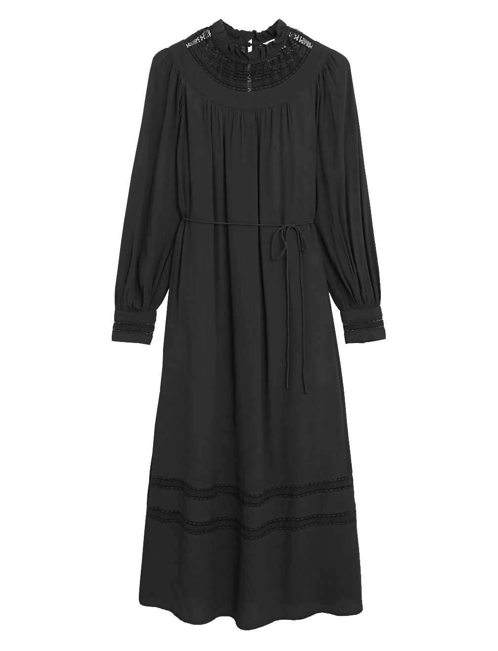 High Neck Lace Insert Midaxi Relaxed Dress