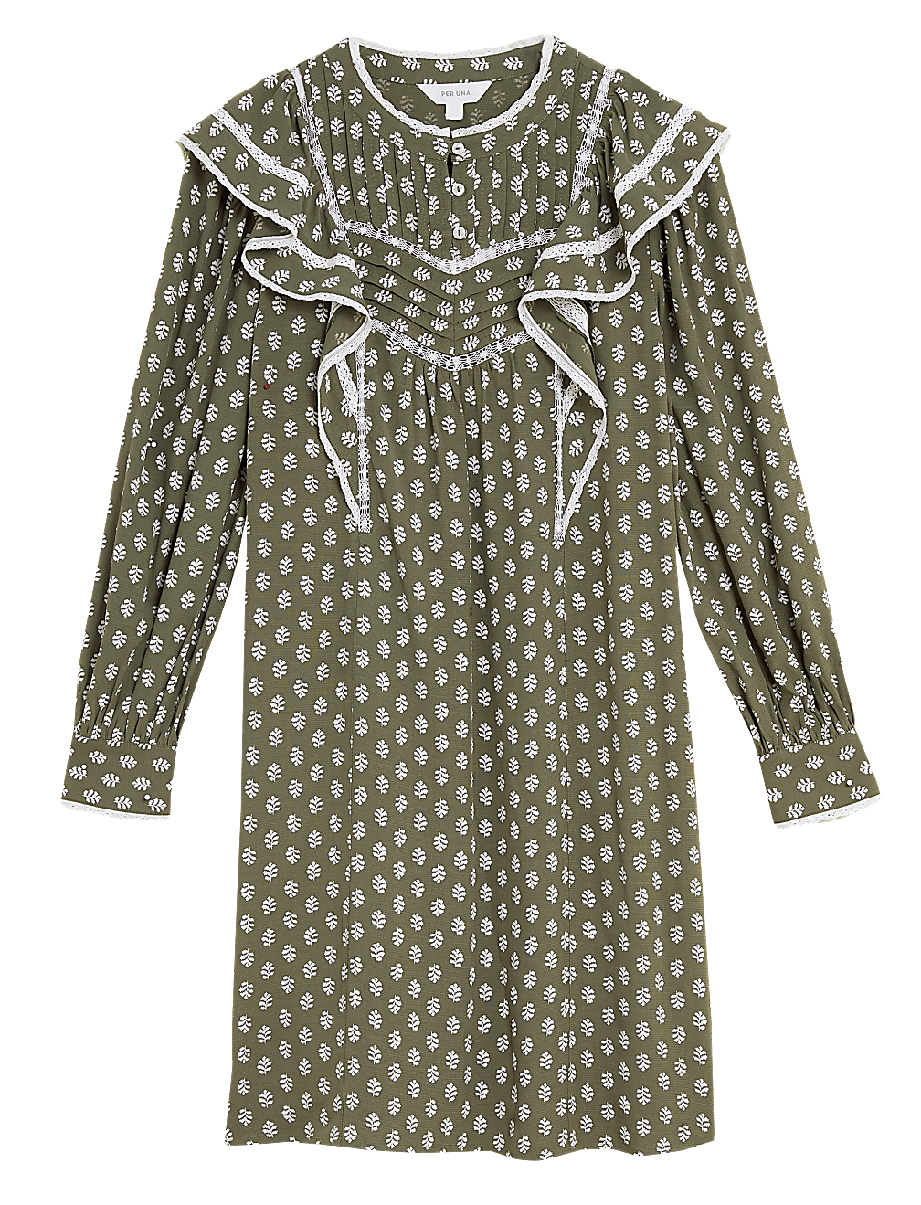 Leaf Print Pintuck Knee Length Shift Dress