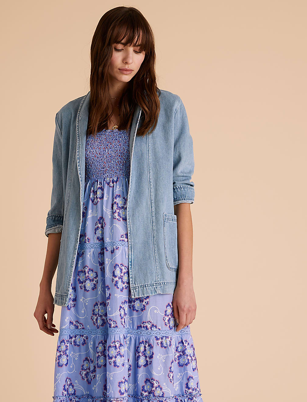 Pure Cotton Floral Midaxi Tiered Dress