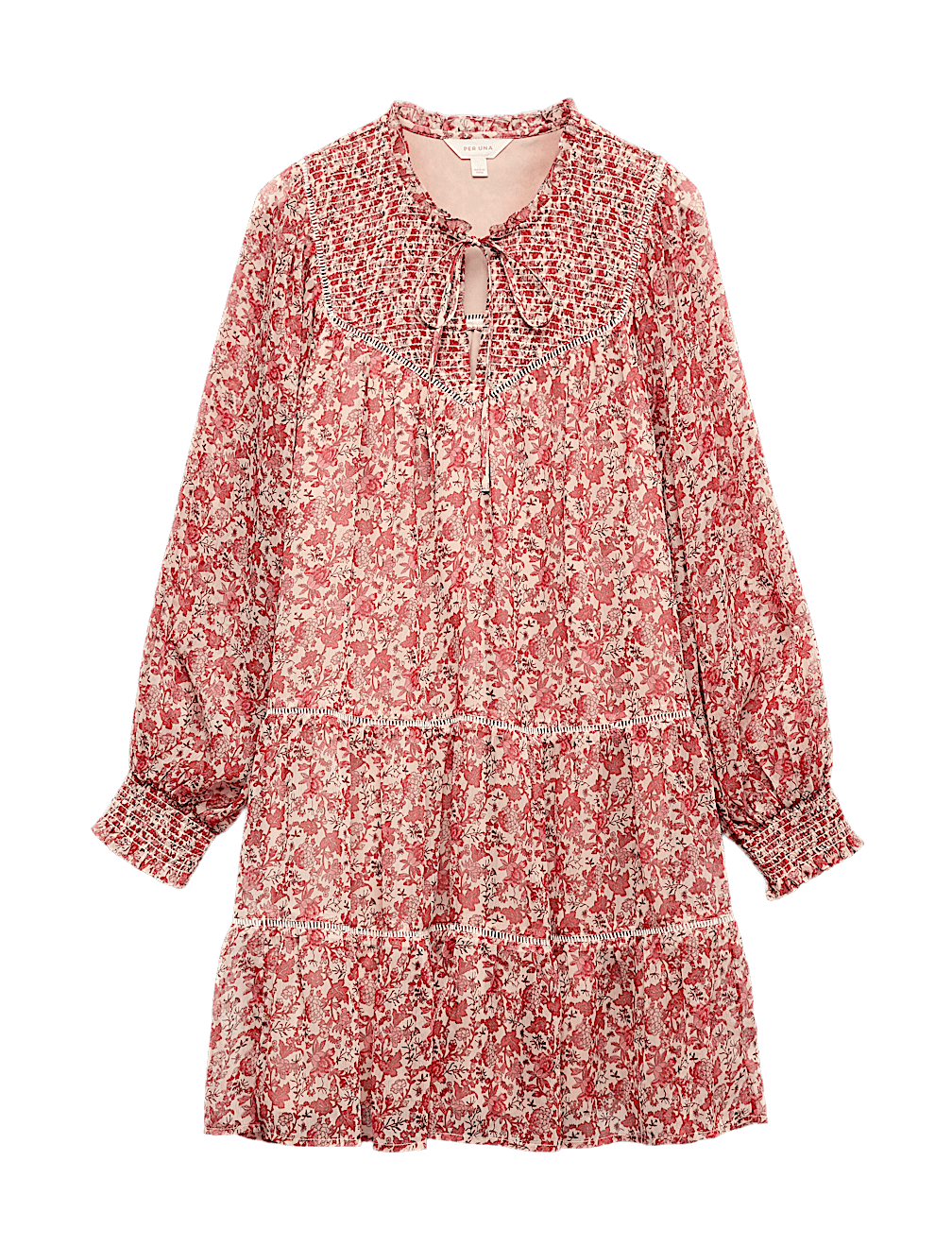 Printed Ladder Lace Insert Mini Smock Dress