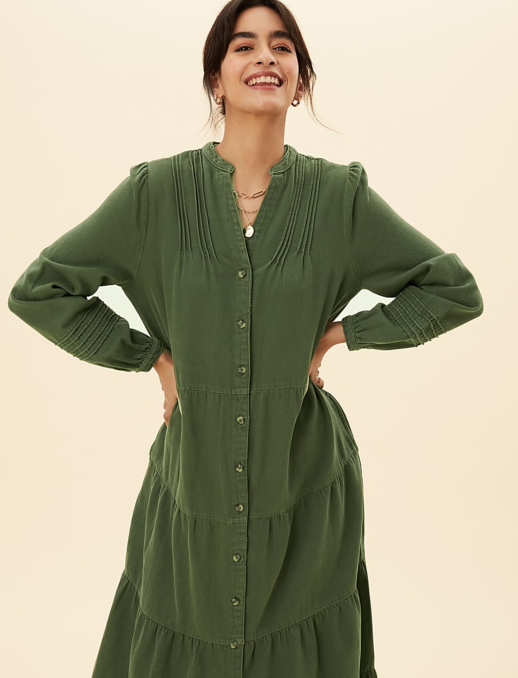 Pure Cotton V-Neck Midaxi Shirt Dress