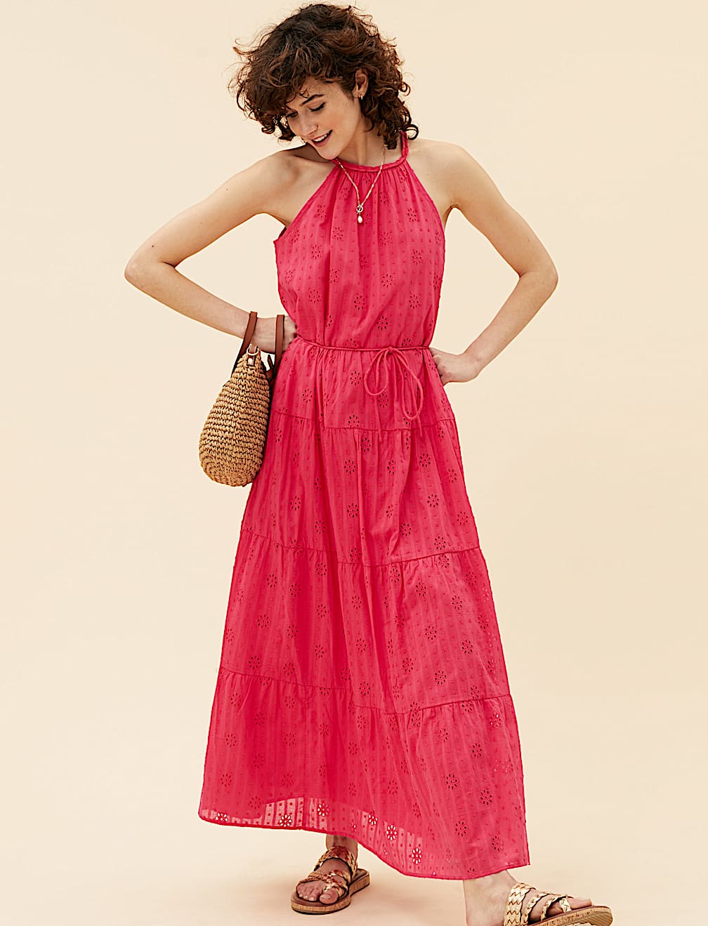 Pure Cotton Broderie Sleeveless Maxi Dress