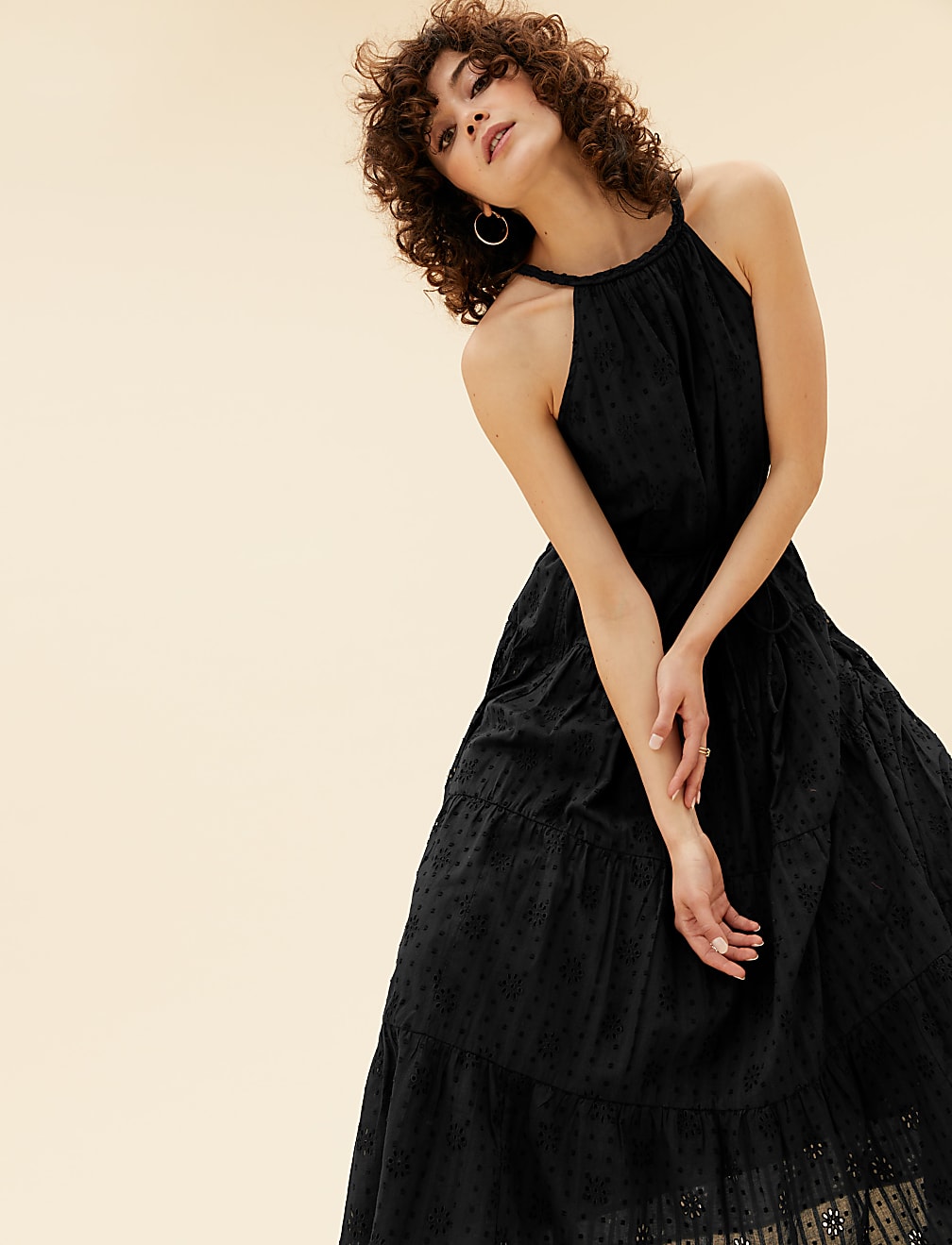 Pure Cotton Broderie Sleeveless Maxi Dress