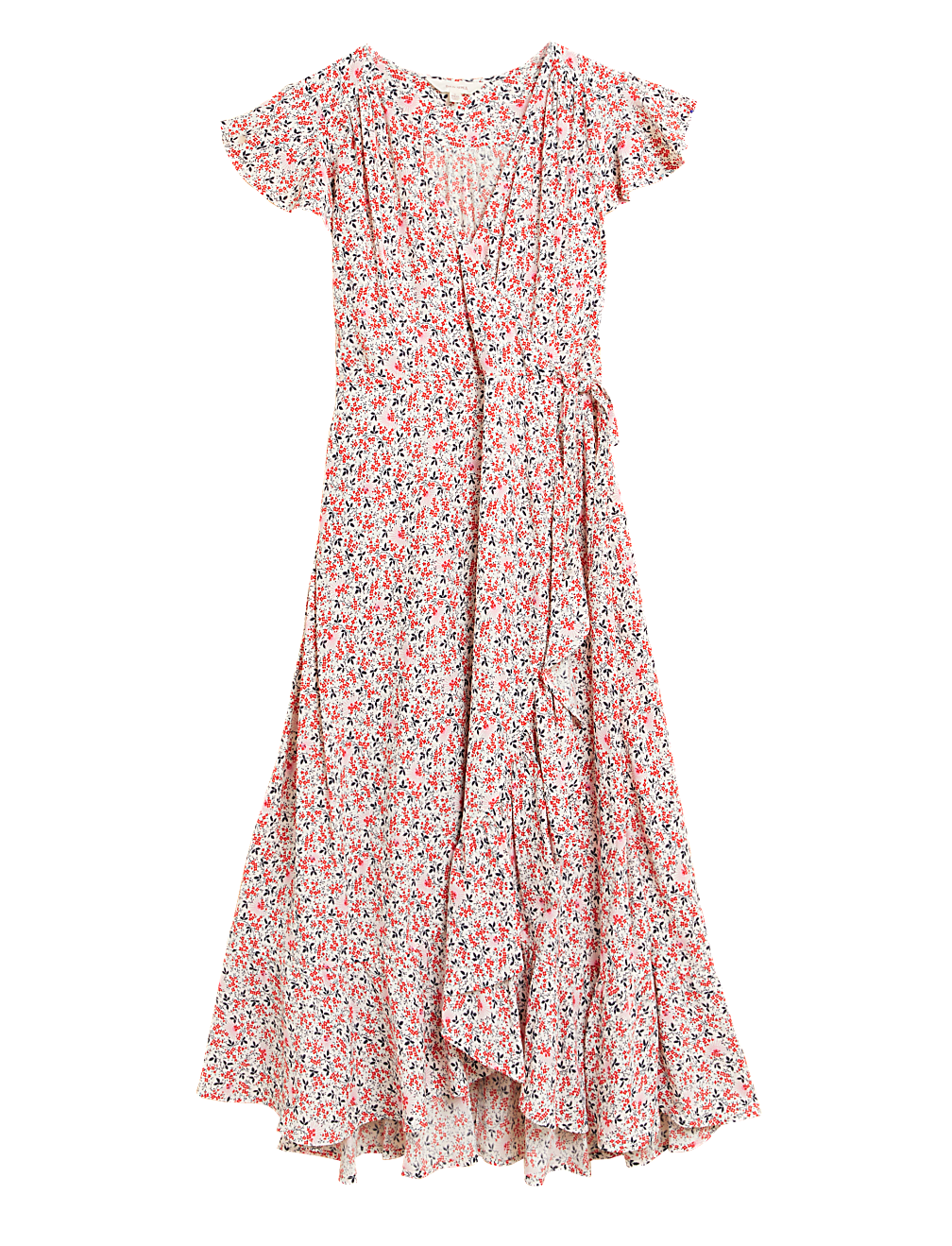 Ditsy Floral V-Neck Midi Wrap Dress