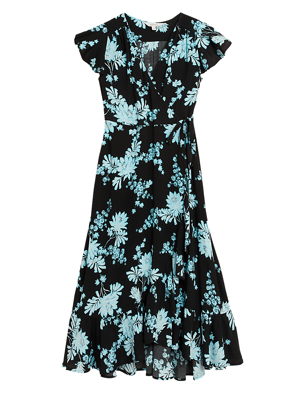Ditsy Floral V-Neck Midi Wrap Dress