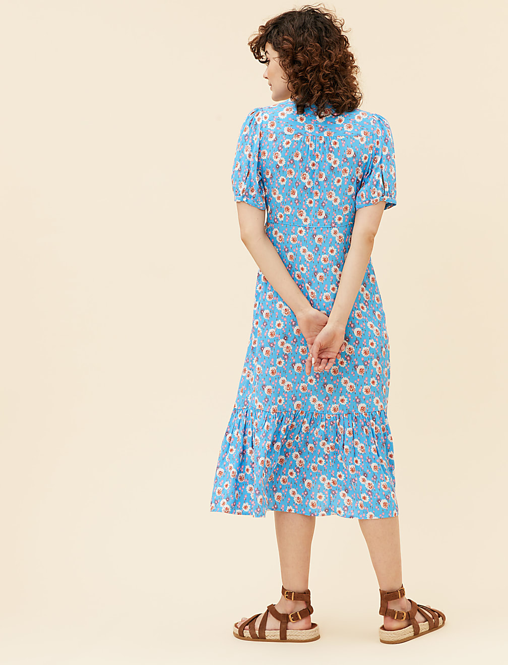 Ditsy Floral V-Neck Midi Tea Dress