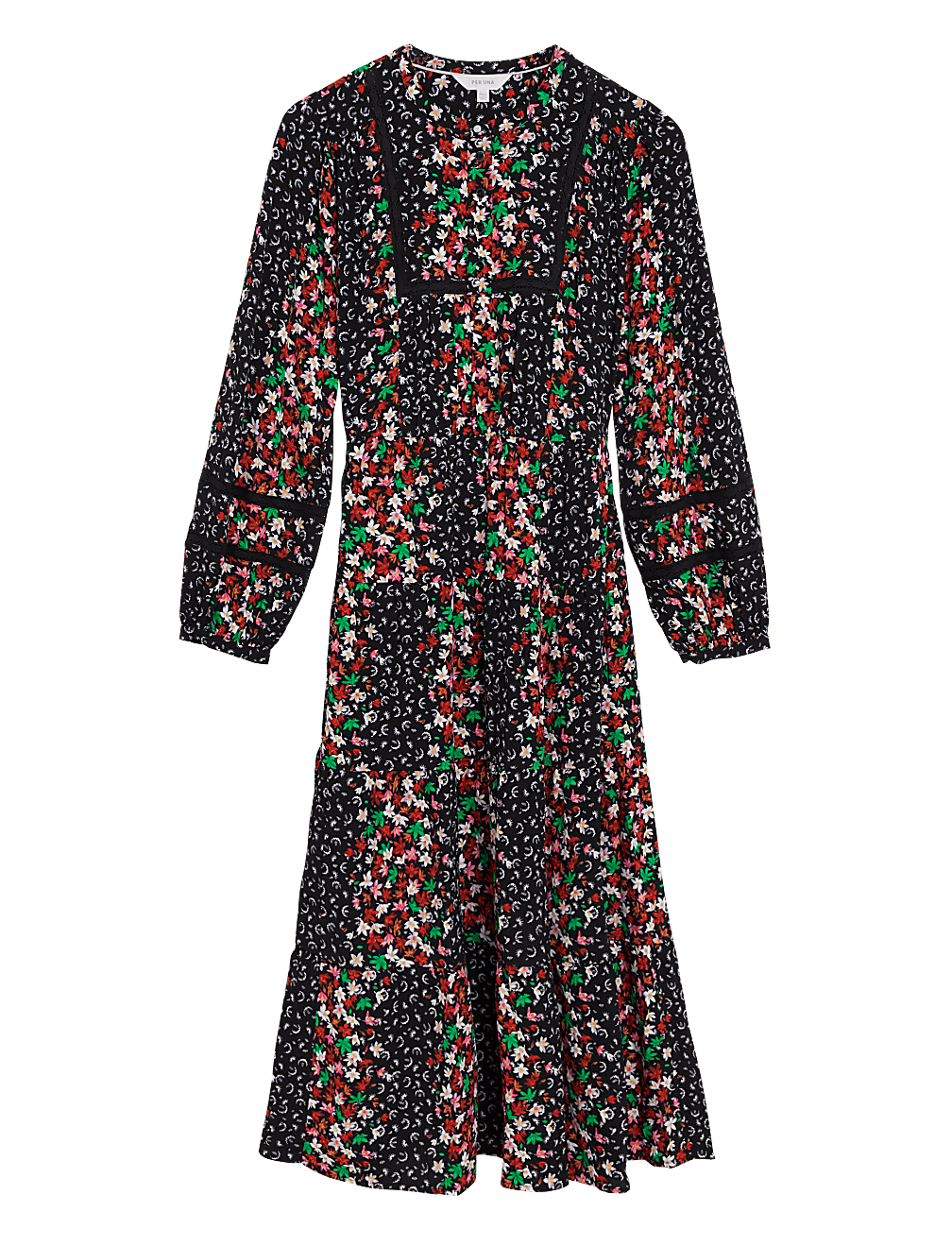 Floral Round Neck Midi Tiered Dress