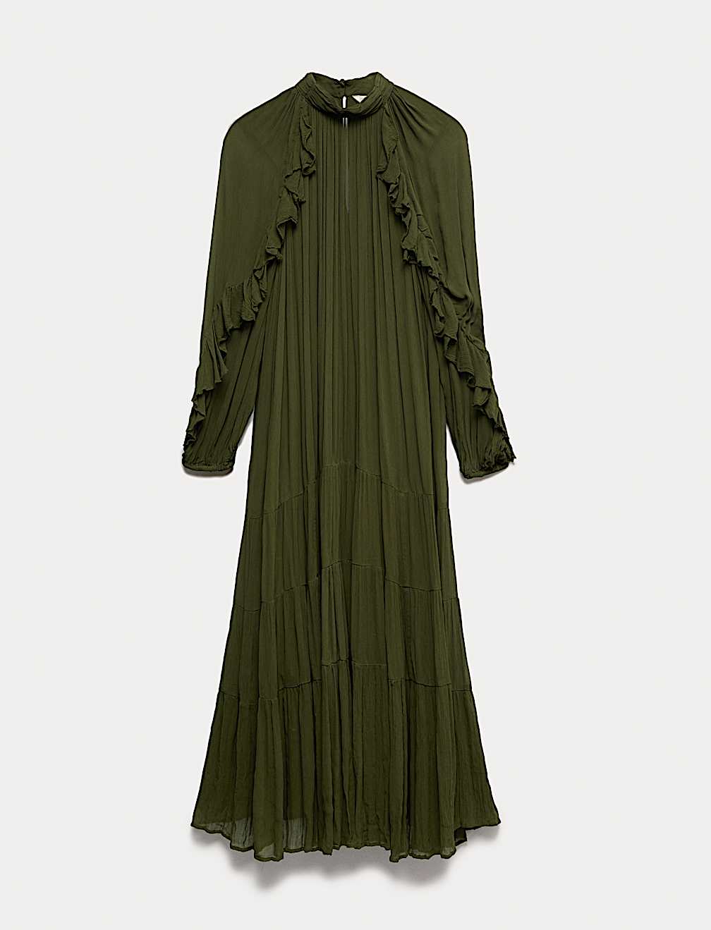 Crew Neck Ruffle Midi  Relaxed Dress
