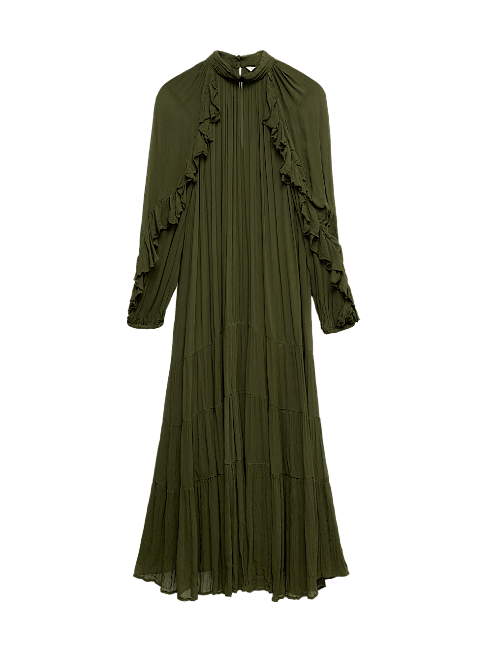 Crew Neck Ruffle Midi  Relaxed Dress