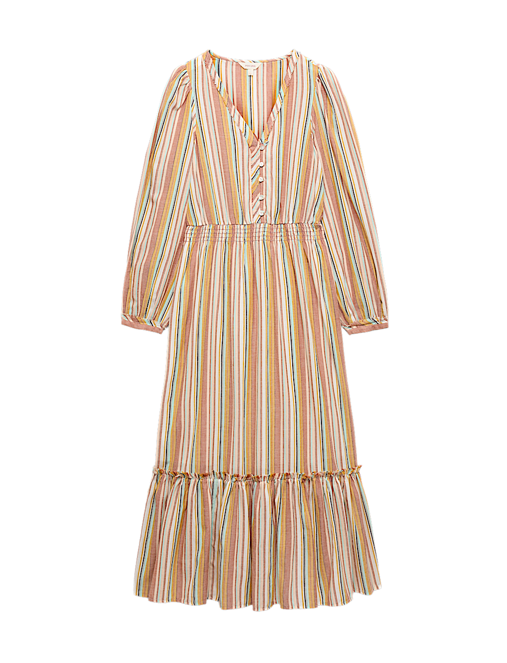 Pure Cotton Striped V-Neck Midaxi Dress