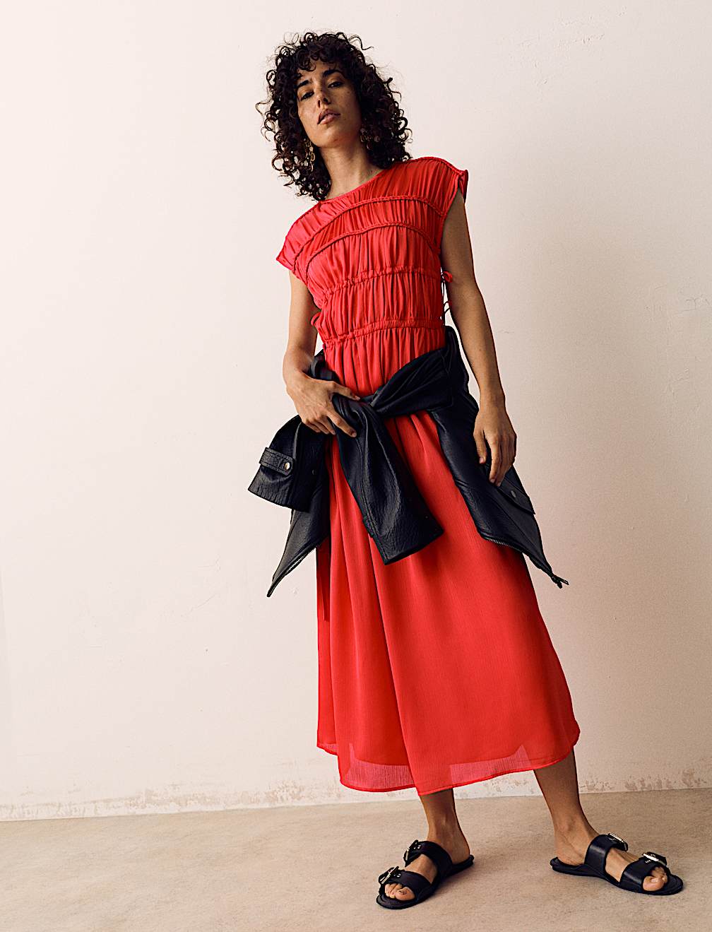 Satin Smock Detail Midaxi Dress