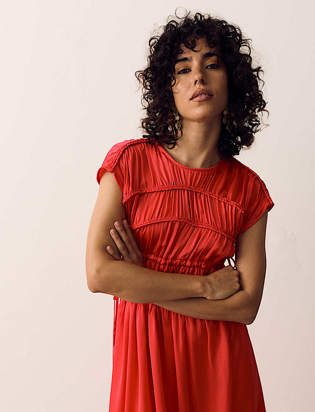 Satin Smock Detail Midaxi Dress