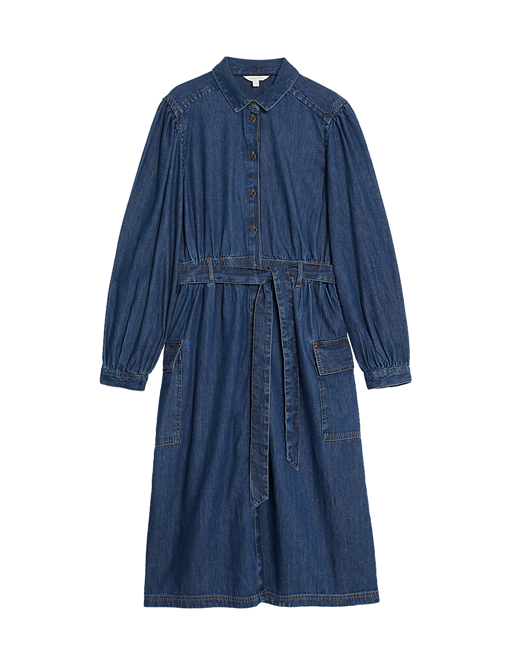 Denim Collared Midi Utility Shirt Dress