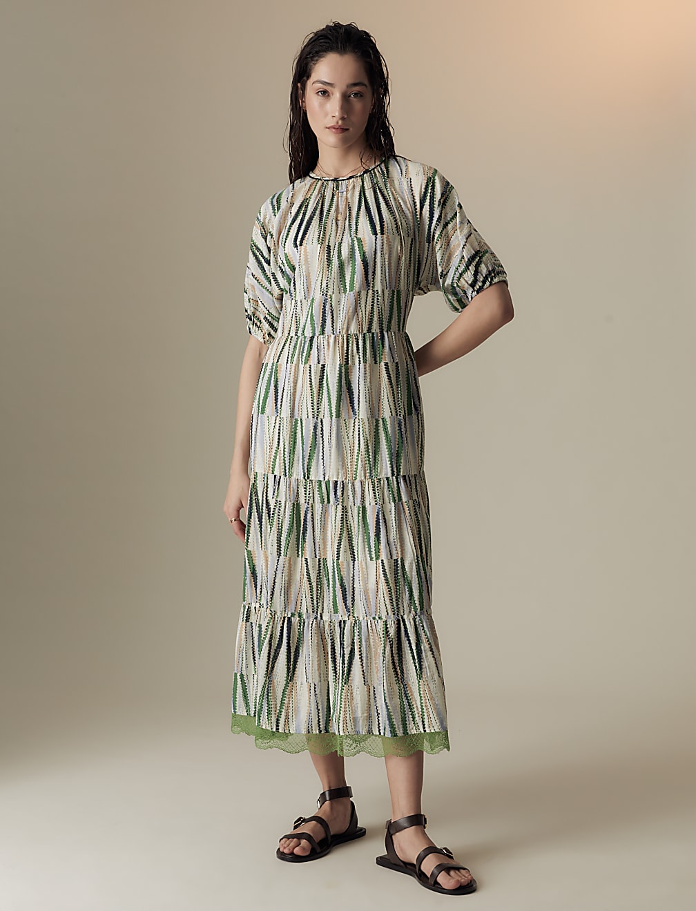 Cotton Rich Printed Midaxi Tiered Dress