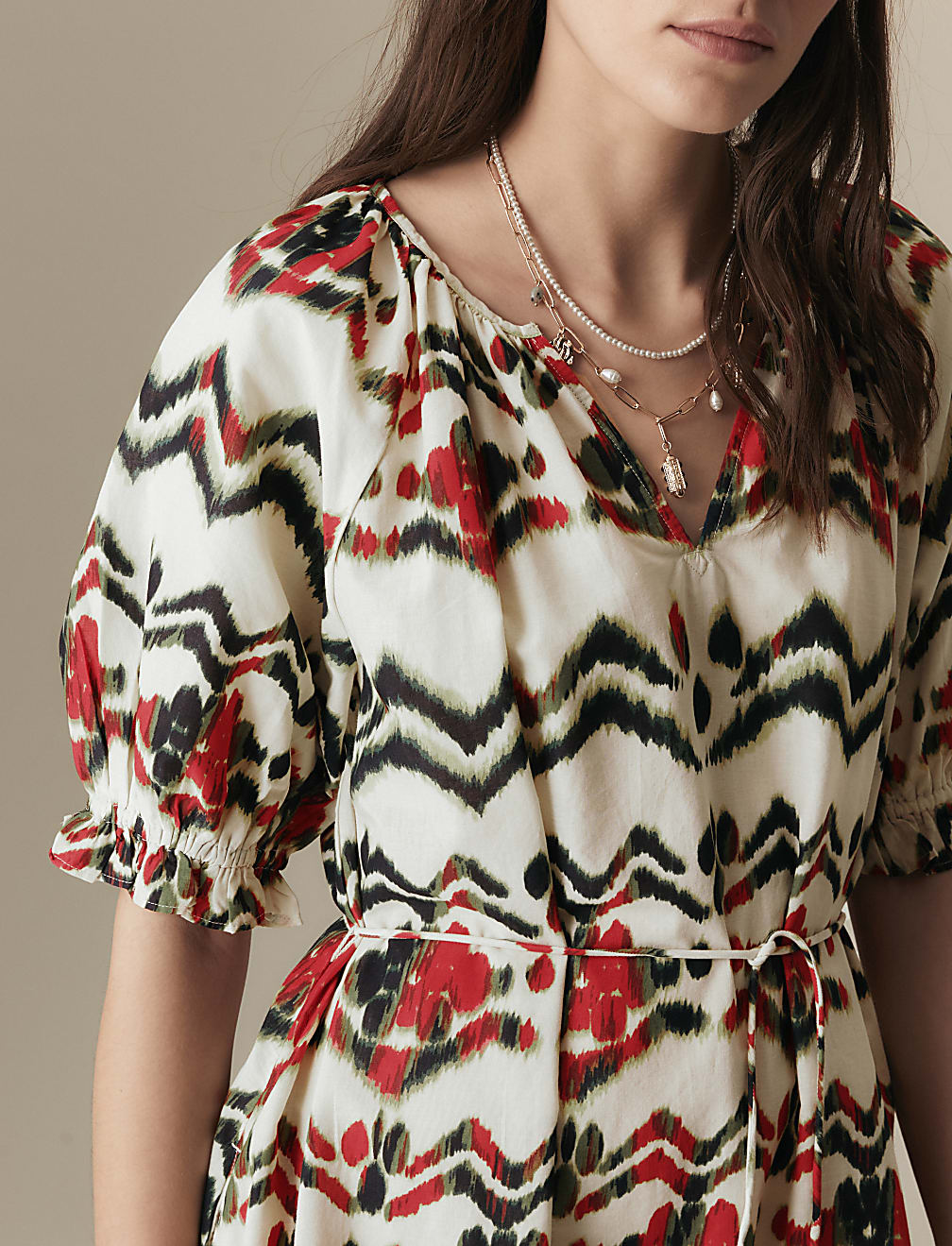 Pure Cotton Printed Midi Smock Relaxed Dress