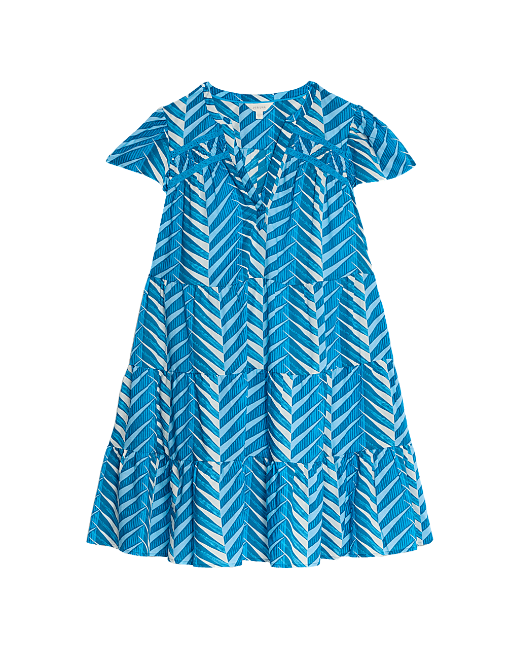 Lyocell Rich Printed Notch Neck Tiered Smock Dress
