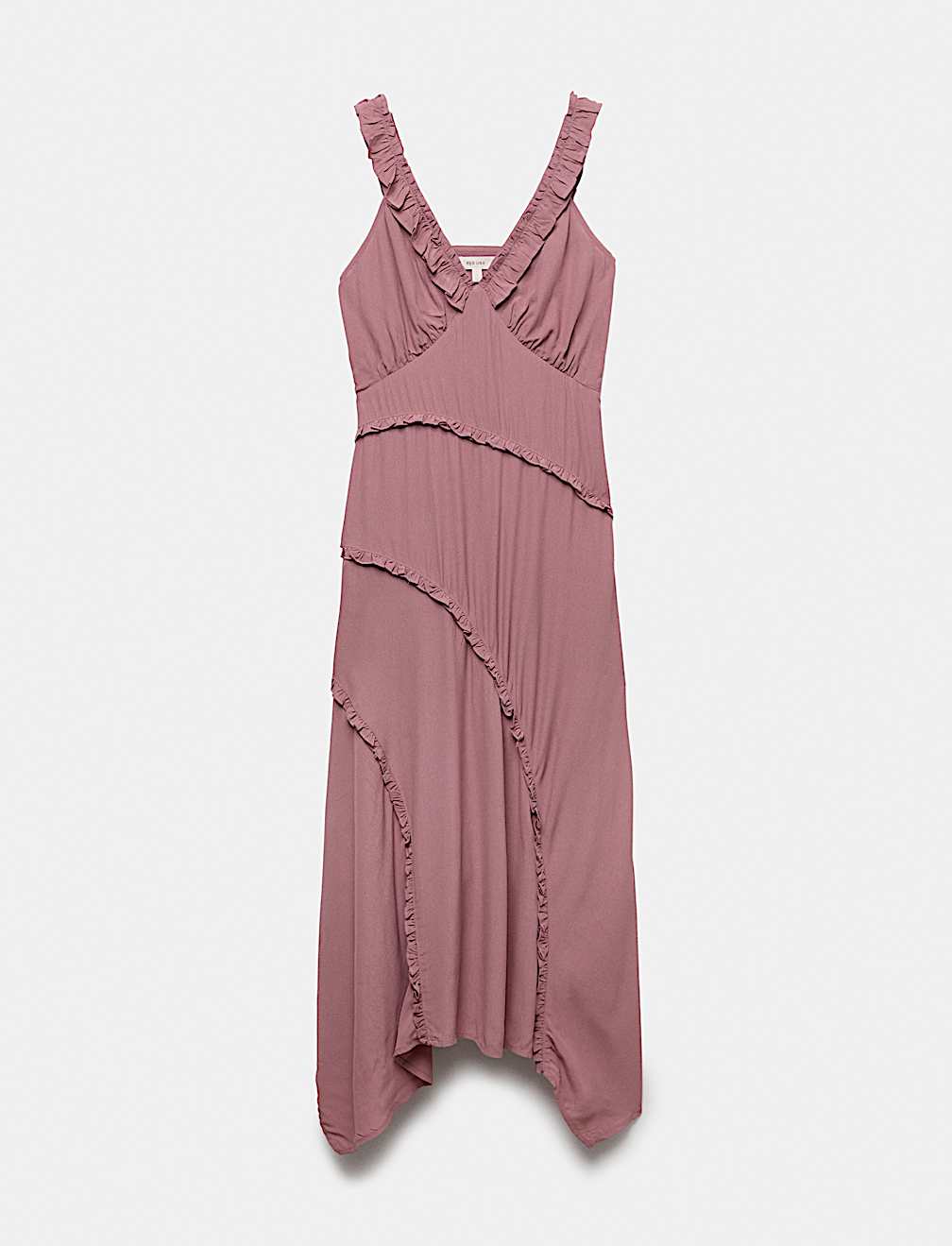 V-Neck Ruffle Detail Maxi Waisted Dress