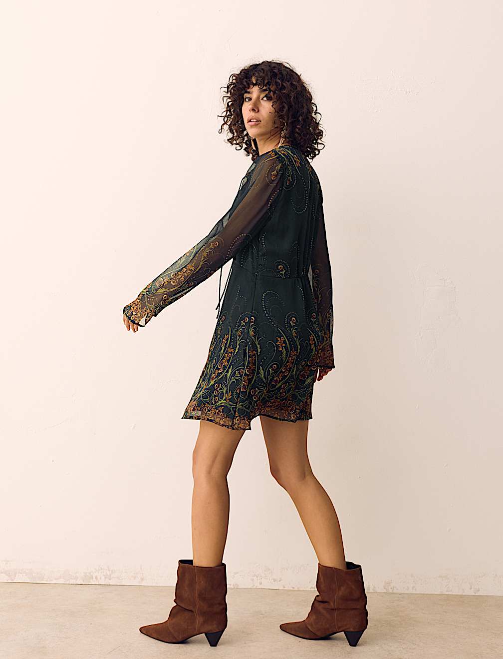 Floral Print Tie Detail Mini Smock Dress