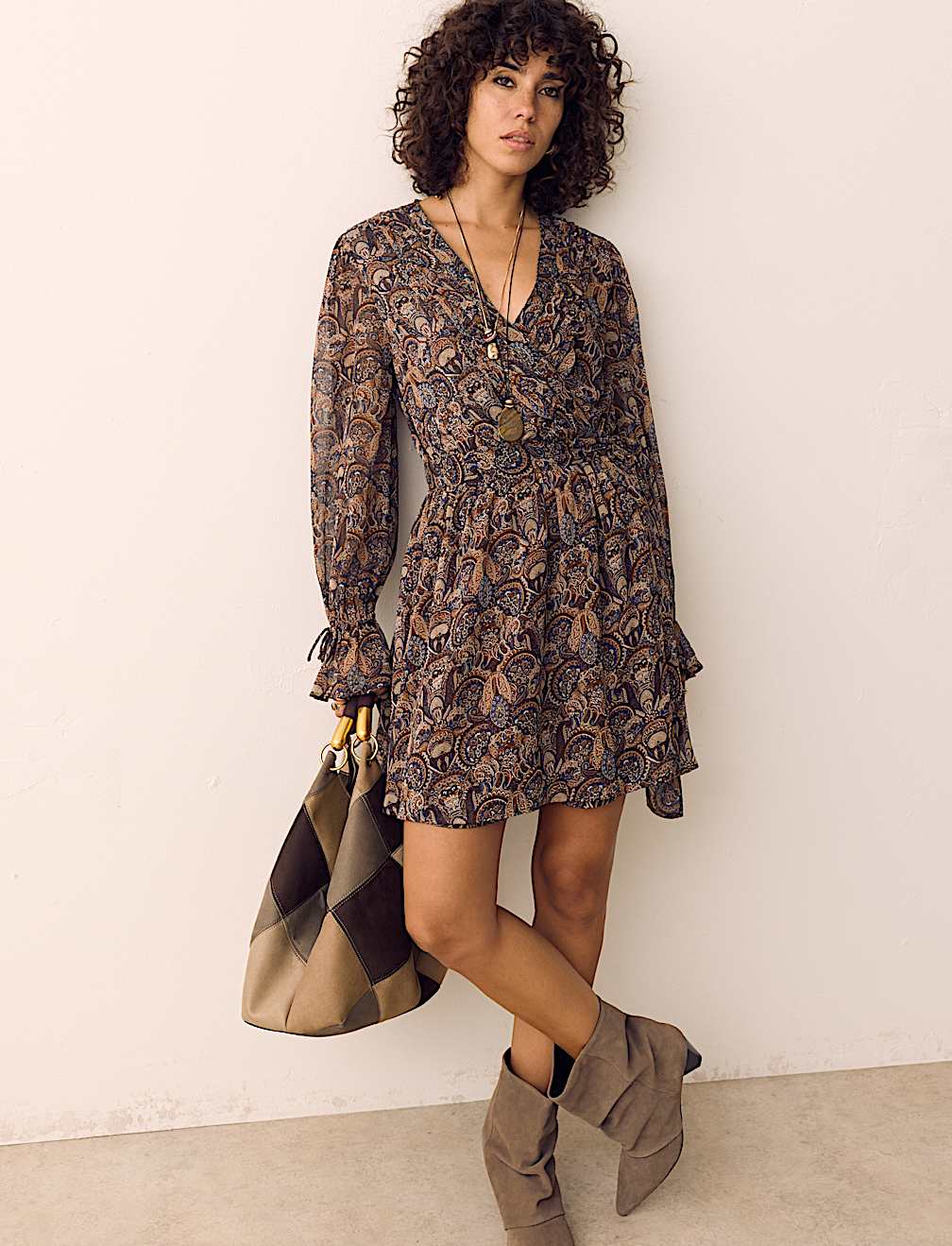 Paisley Floral V Neck Mini Waisted Dress