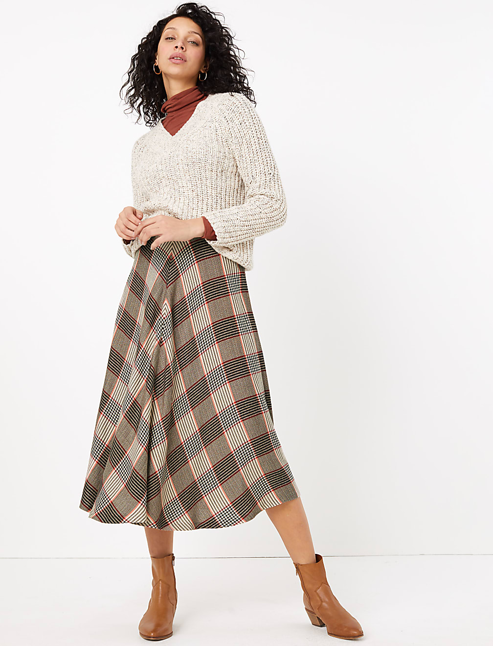 Checked Midi Skater Skirt