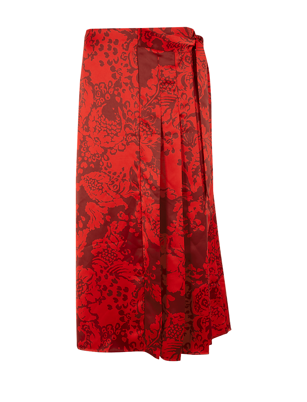 Satin Floral Pleated Midi Wrap Skirt