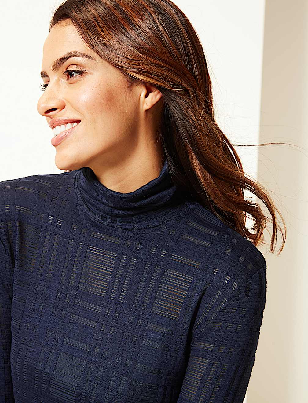 Checked Roll Neck Jumper