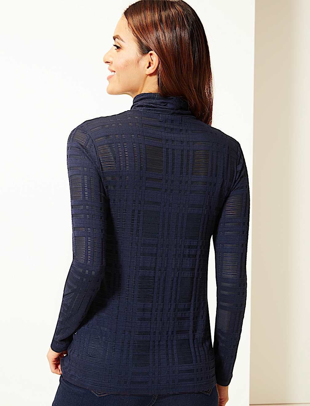 Checked Roll Neck Jumper