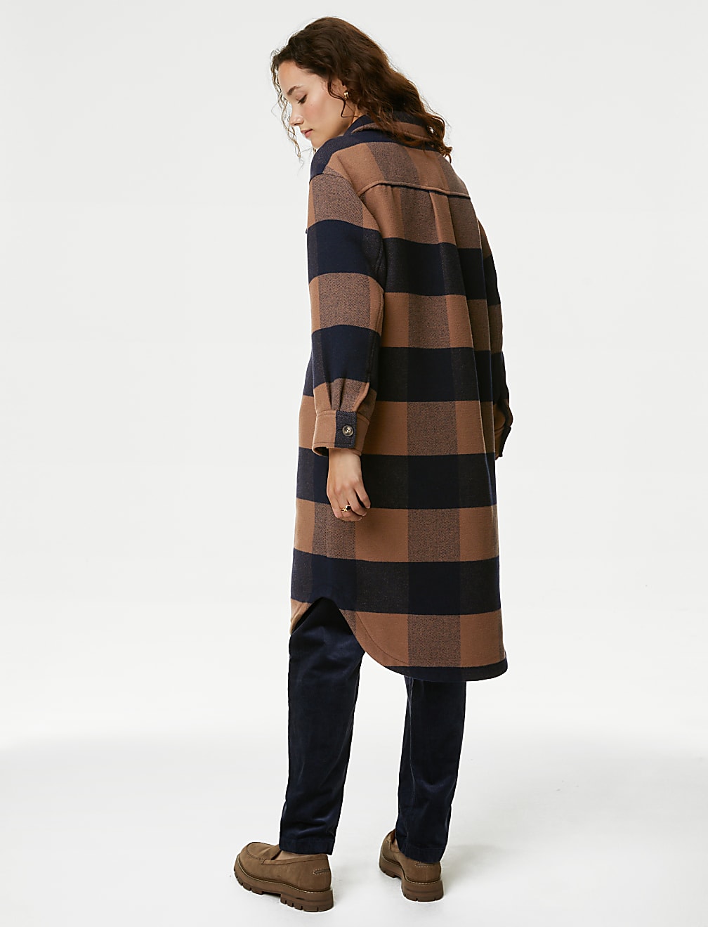 Checked Longline Shacket With Wool