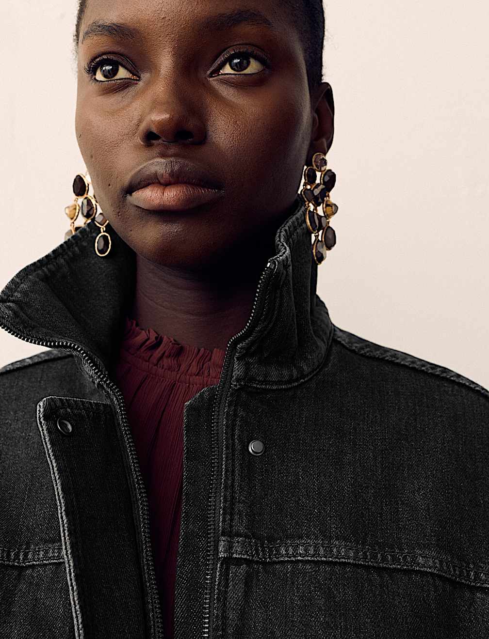 Denim Bubble Hem Biker Jacket