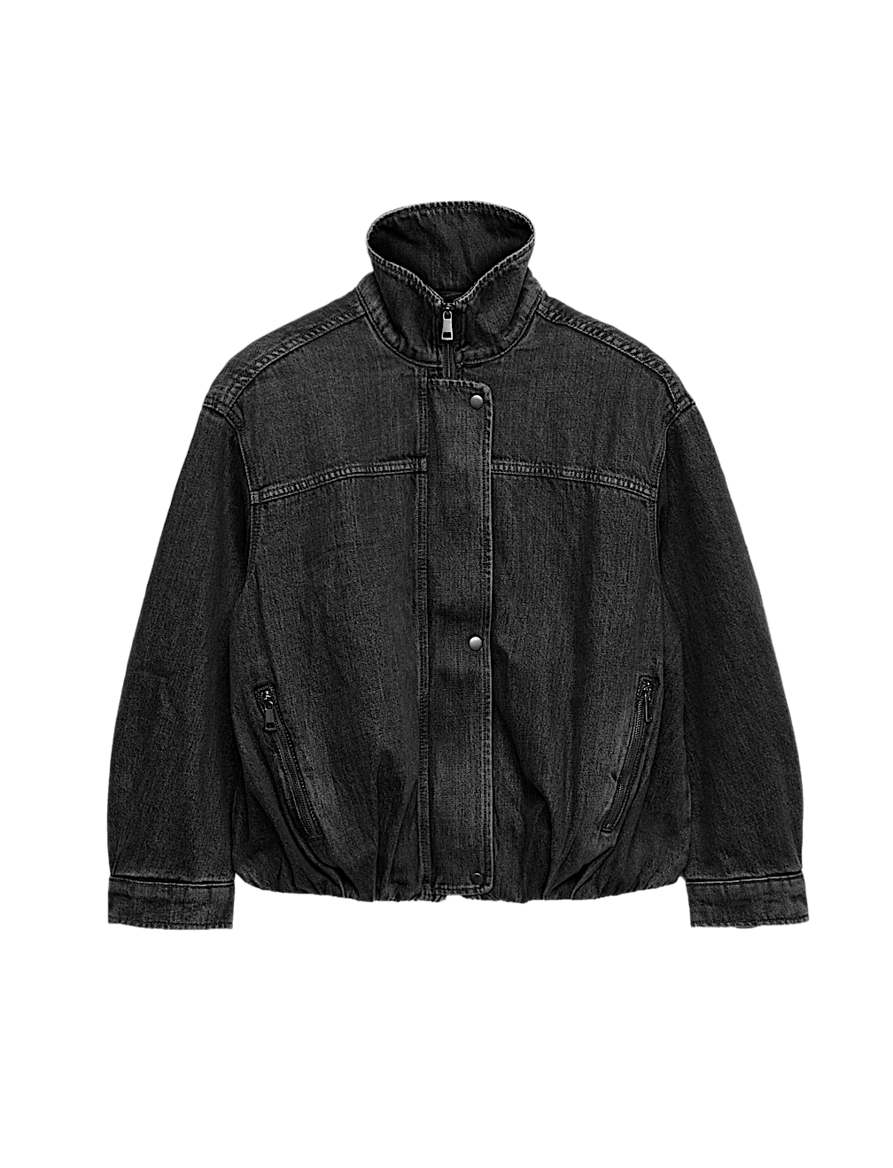Denim Bubble Hem Biker Jacket