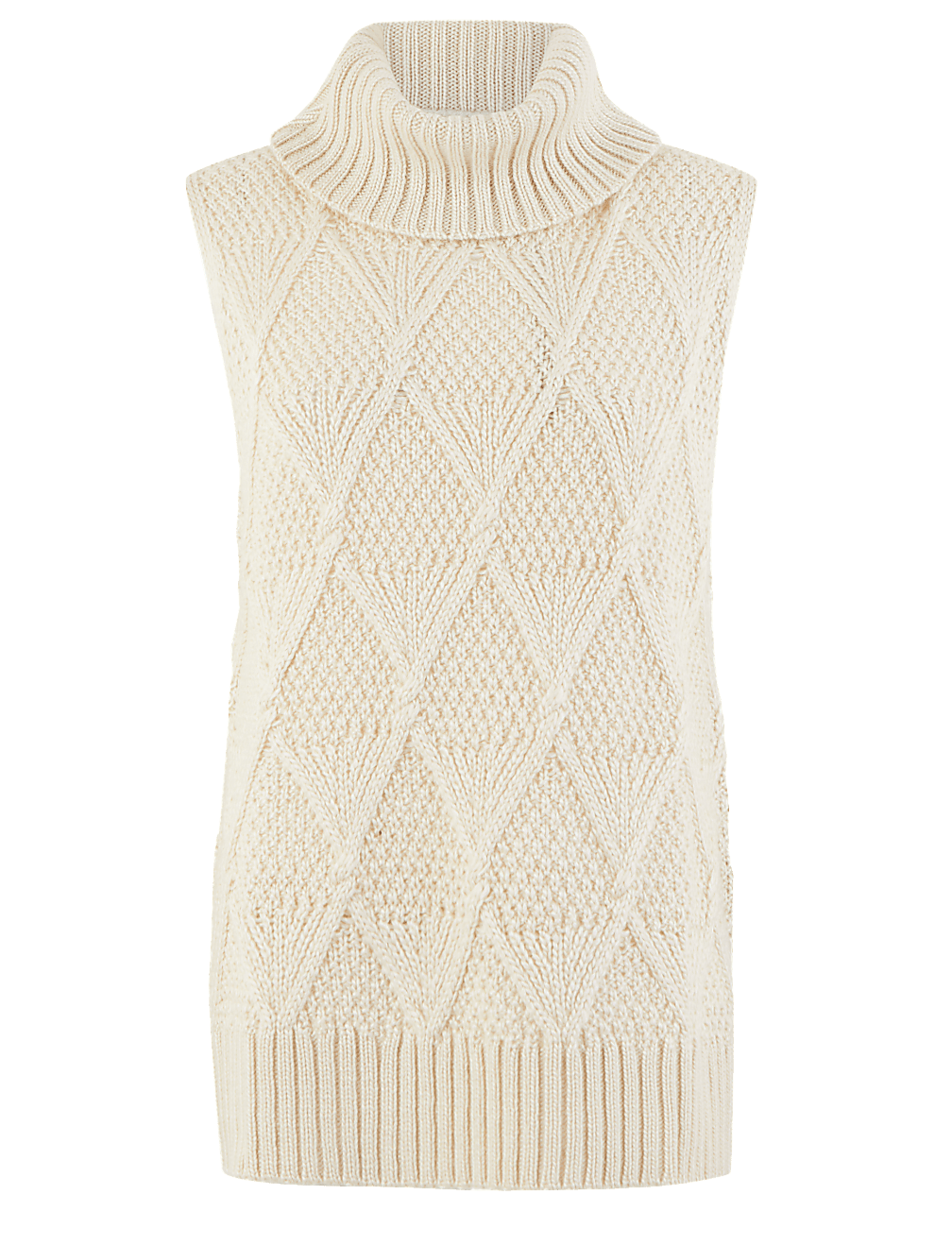 Sleeveless Cable Roll Neck Jumper