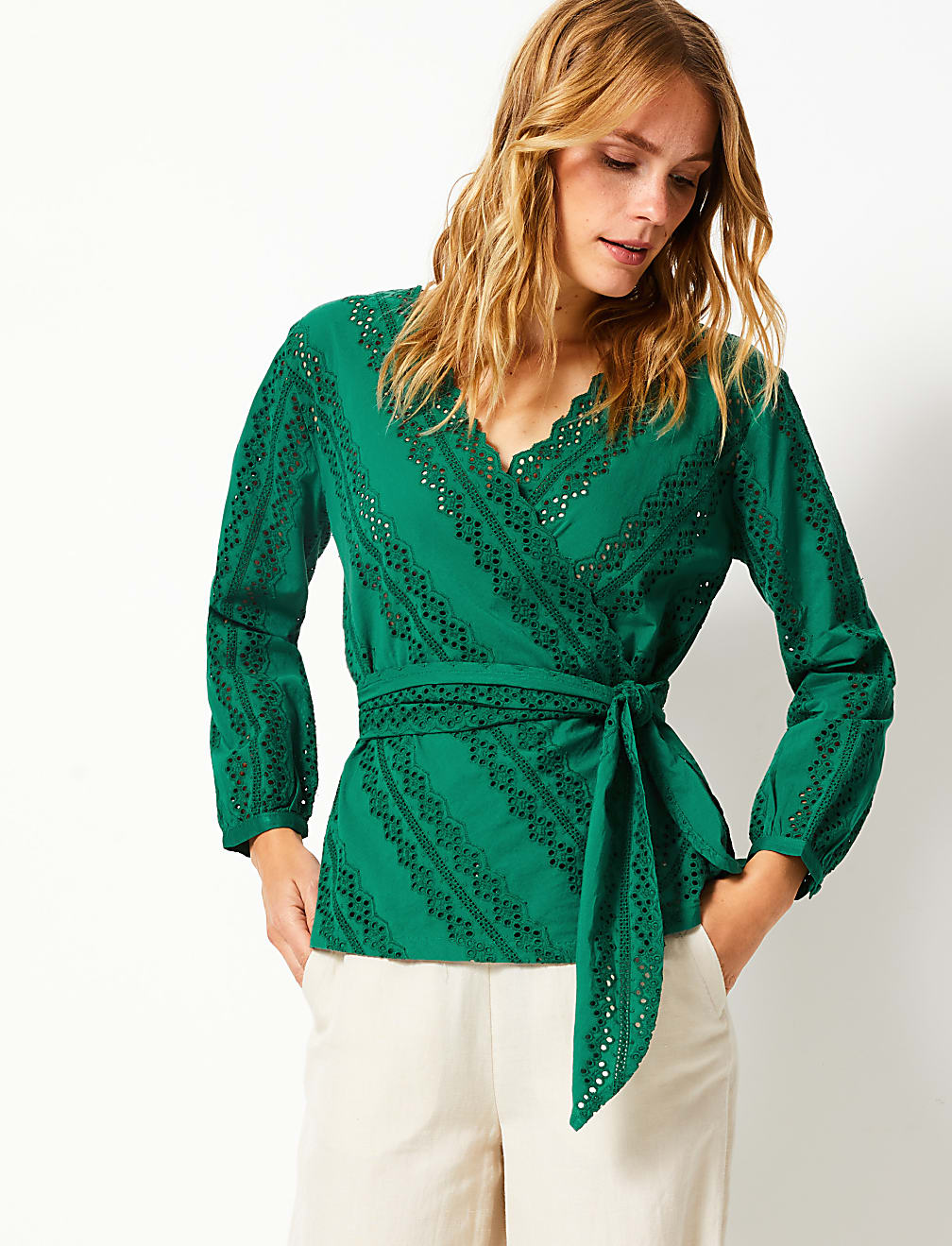 Pure Cotton Embroidered Front Open Top