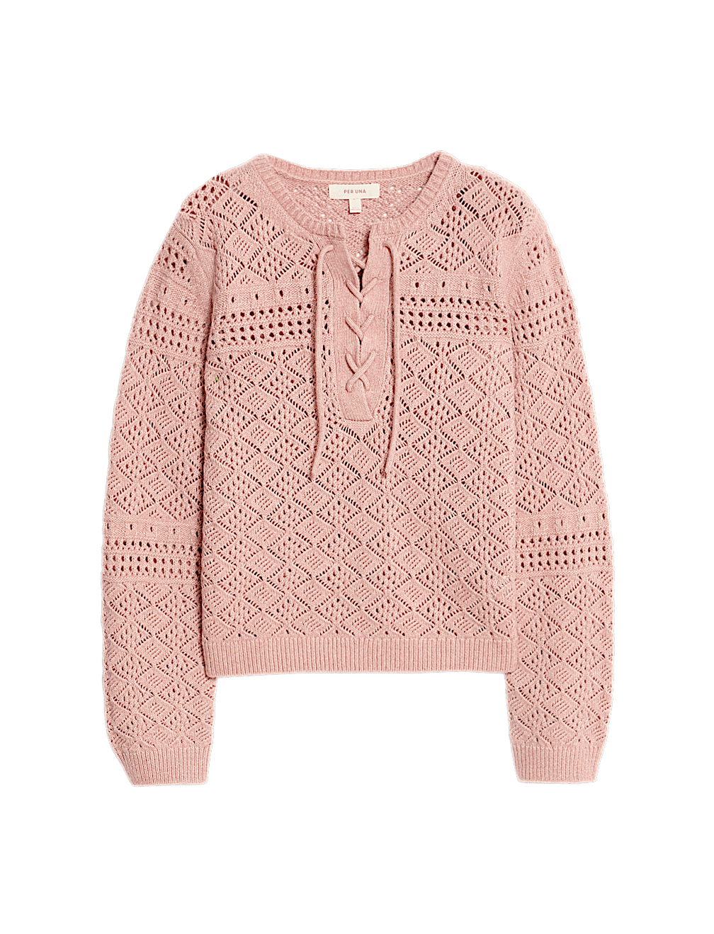 Cotton Blend Pointelle Tie Neck Jumper