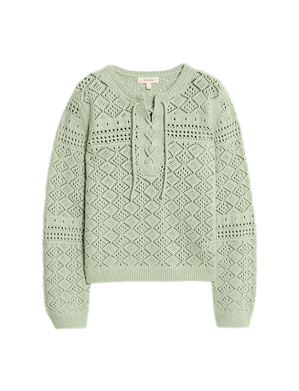 Cotton Blend Pointelle Tie Neck Jumper