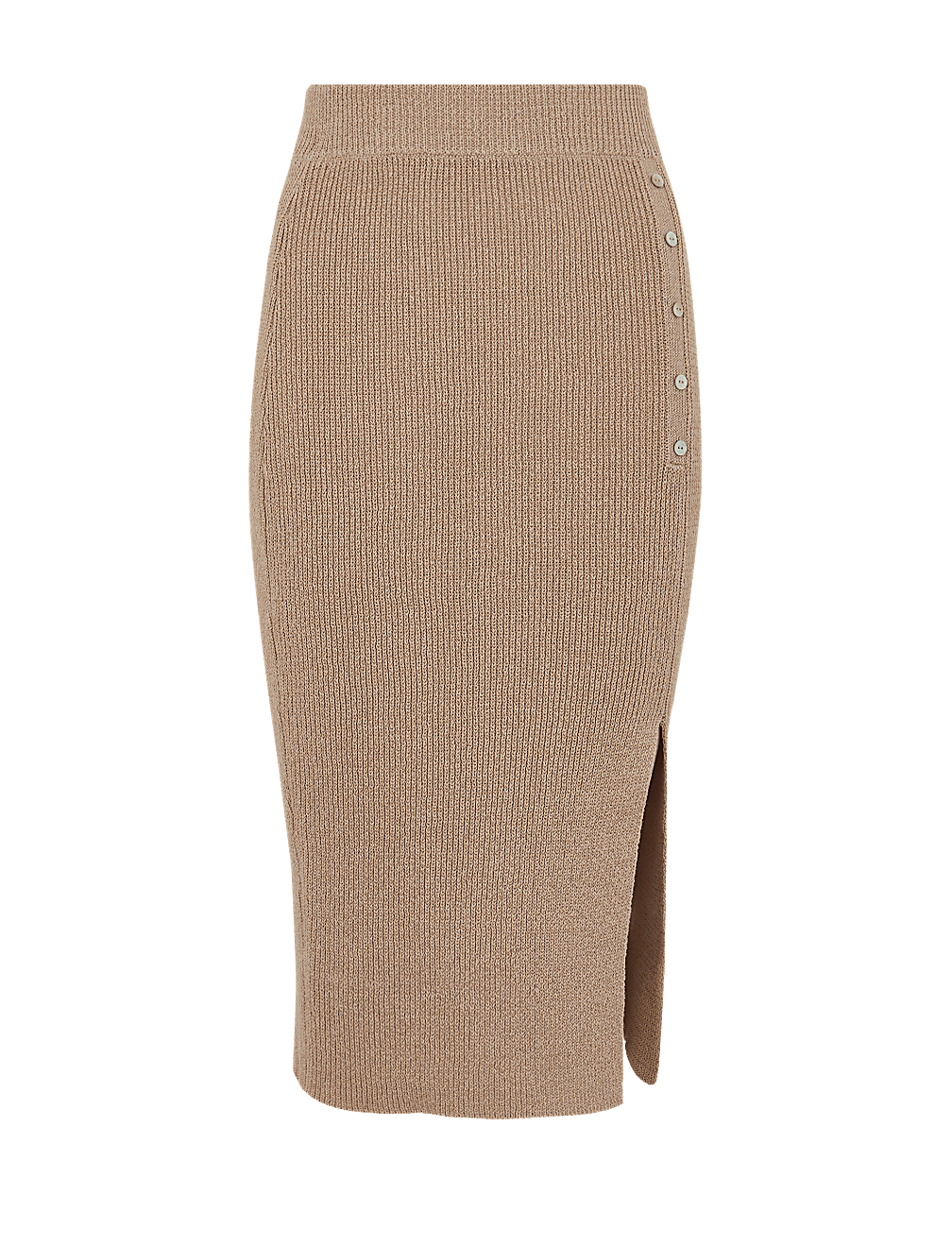 Linen Blend Textured Knitted Midi Skirt