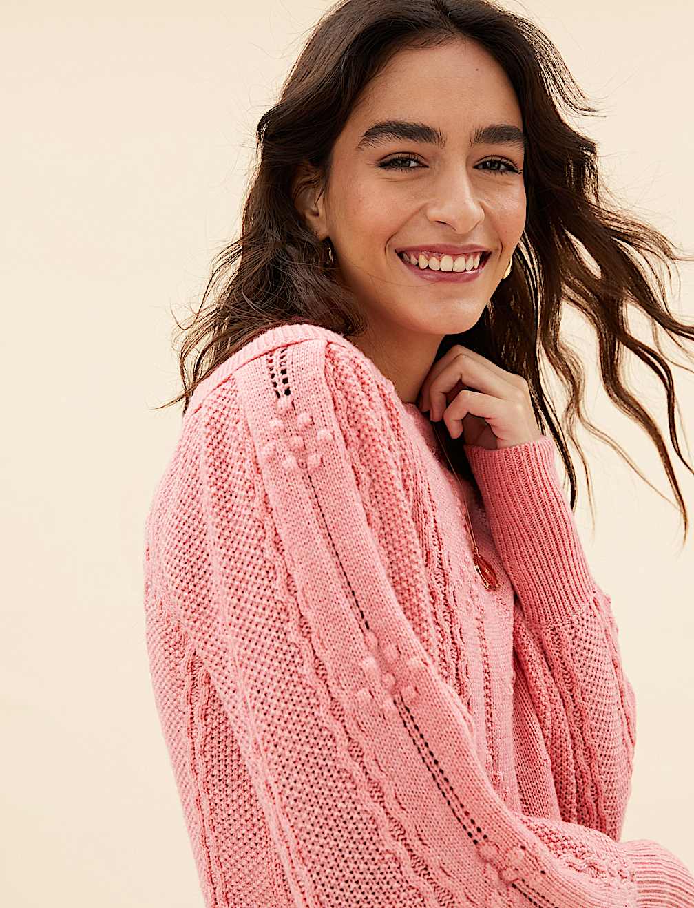 Textured Blouson Sleeve Jumper with Wool