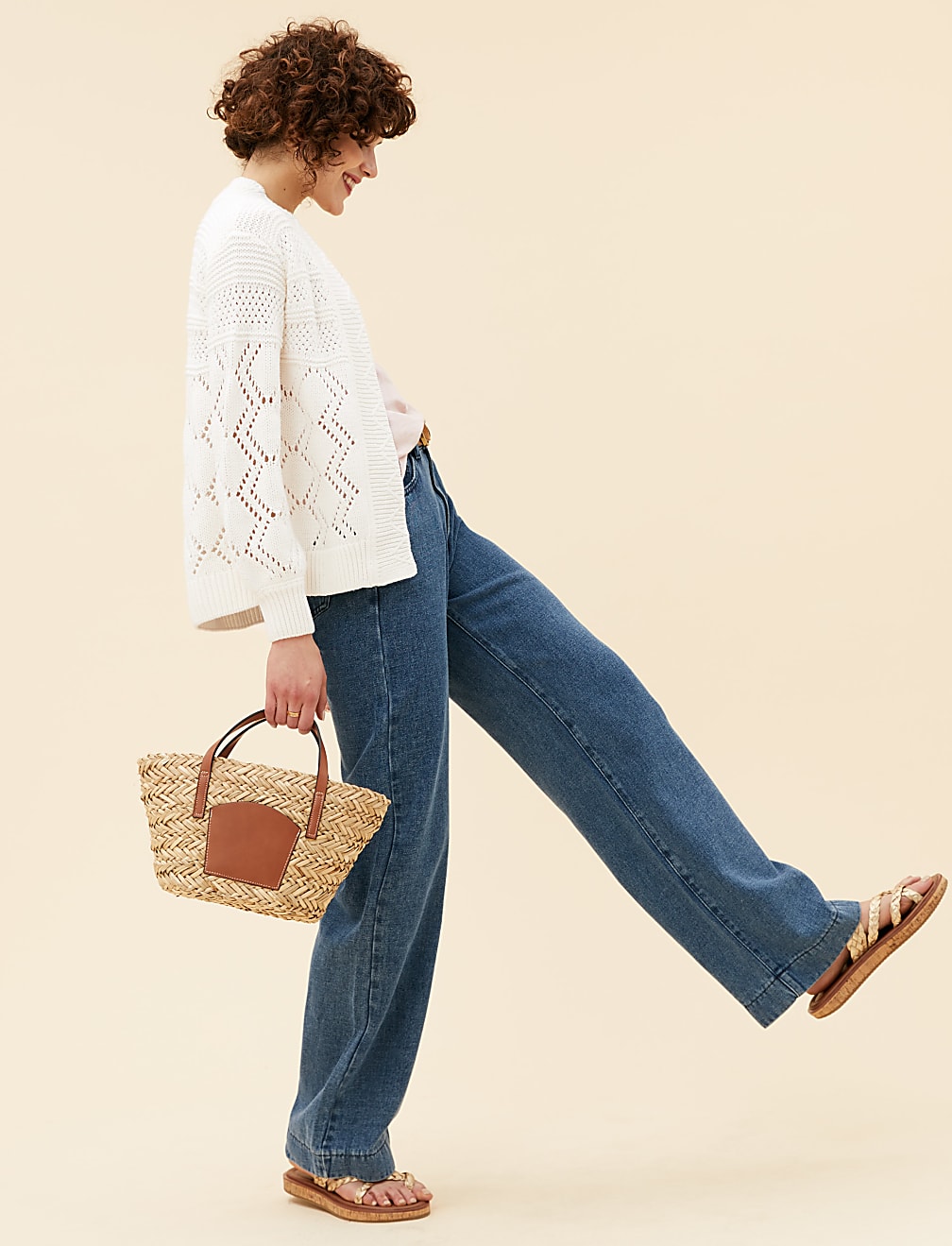 Cotton Rich Pointelle Relaxed Cardigan