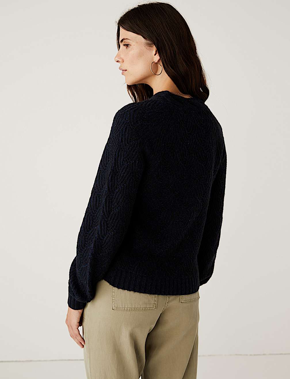 Textured V-Neck Cardigan with Wool