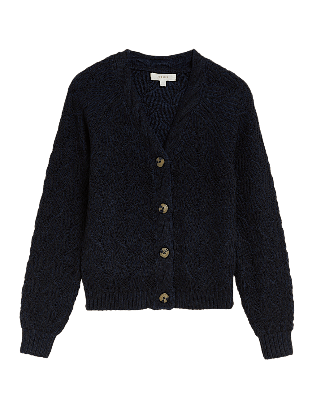 Textured V-Neck Cardigan with Wool